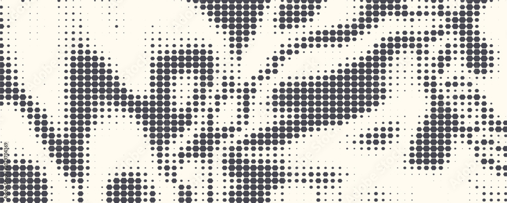 Fototapeta premium Hexagon Shapes Vector Abstract Geometric Technology Retrowave Sci-Fi Texture Isolated on Light Background. Halftone Hex Retro Simple Pattern. Eps10