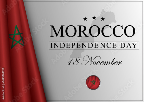 Quadro su tela Morocco Independence Day banner with national flag and country map on light background