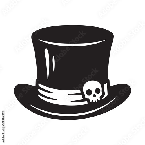 Black and white top hat illustration with skull design magician accessory clothing headwear