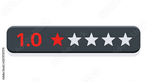 One Point Zero Customer Review Rating Icon for Website and App. Bad Customer Satisfaction Feedback Experience concept. Low Score Star Icon