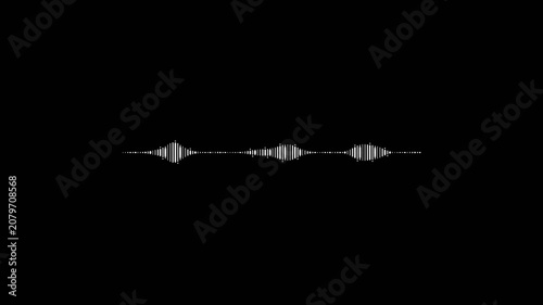 Rhythmic white audio frequency bars on black background