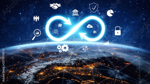 Schilderij op canvas Infinity concept, limitless business potential, innovation opportunities, forward-thinking strategy, and embracing endless possibilities for creative growth and future development