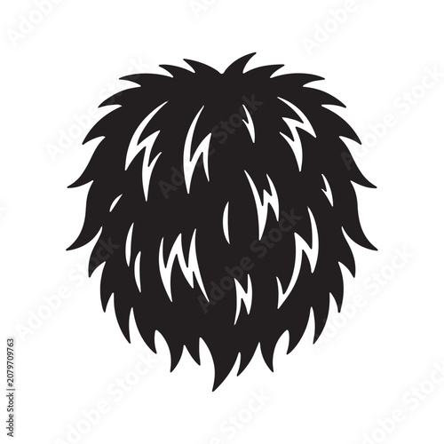 Abstract fur texture or shaggy hair shape in black and white graphic illustration with silhouette