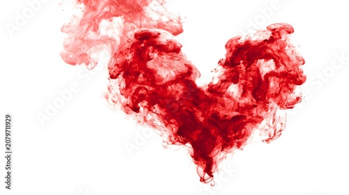 Abstract Red Smoke Heart on White Background. Ethereal Ink in Water Love Concept.