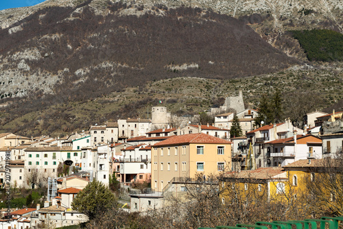 View of the mountain town of Barrea in Abruzzo Italy