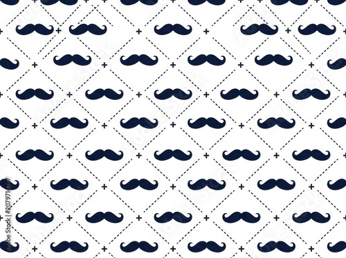 Seamless pattern with mustache icons on a white background