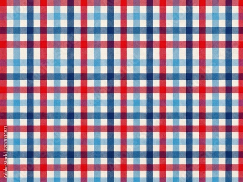 Seamless plaid pattern with red and blue stripes on a cream background