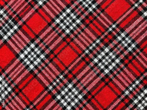 Red and black tartan plaid fabric texture background