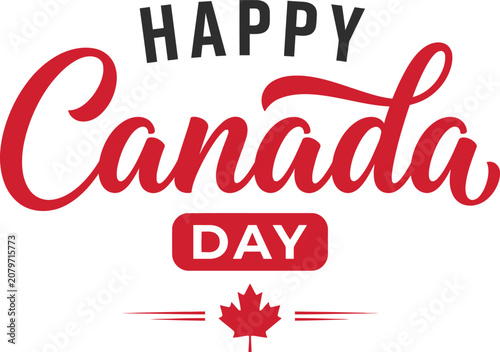 Happy Canada Day celebration with maple leaf and text