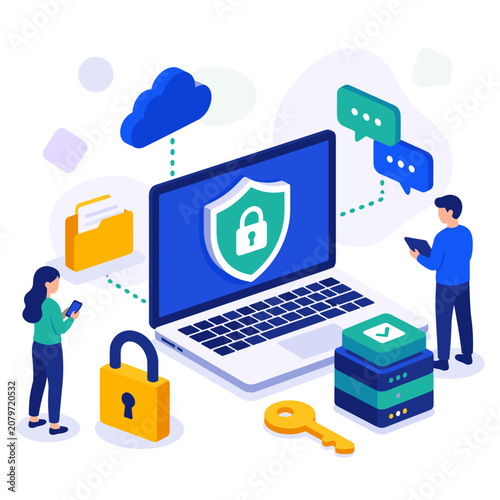 Digital Security and Data Protection Concept with Cloud and Devices.