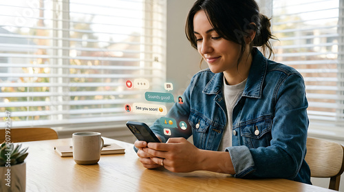 Young woman engaging with social media on smartphone