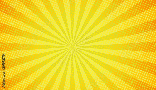 Fotografie Abstract yellow and orange comic book background with radial sunburst and halfto