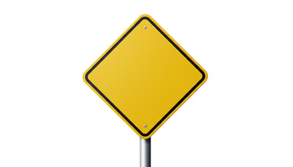 Blank yellow diamond road sign with black border isolated on white background