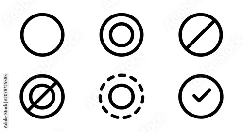 Fotografie Circle Icons Set: Basic, Concentric, Forbidden, Checked, Dashed, and Empty State