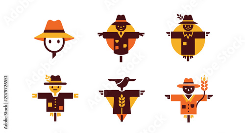 фотографія Set of Flat Minimalist Scarecrow Icons for Harvest and Farm Design
