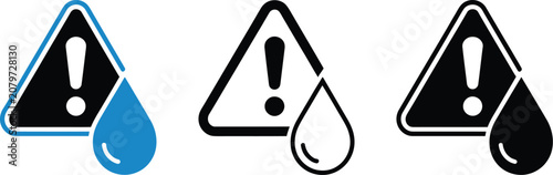 Фотография Water hazard warning icon collection illustration set, generic contamination flood alert and environmental safety graphics