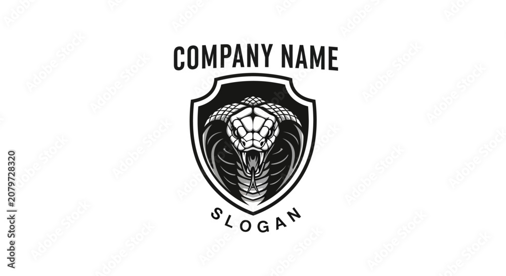 Obraz premium Cobra Shield Logo - Company Name Slogan - Vector Graphic