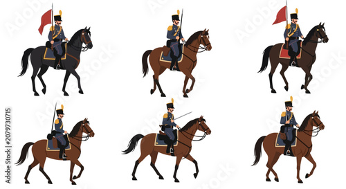 Konstfotografi Set of Napoleonic Cavalry Soldiers Riding Horses