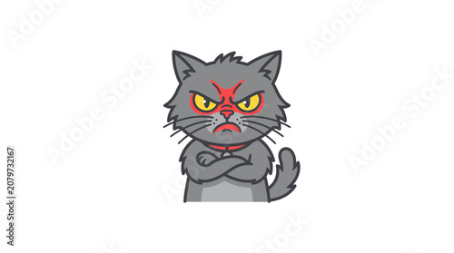 Angry Cat Icon, Grumpy Feline Cartoon Character, Furious Pet Illustration