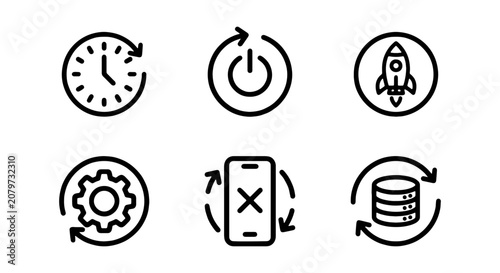 Startup, Time, and Data Icons: Business Process & Technology Set