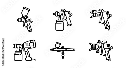 Spray Gun Icons Set, Airbrush Tools Collection, Painting Equipment Graphics