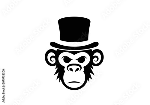 Photography Minimalist monkey head mascot wearing a black top hat