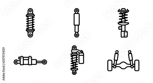 Fotografía Shock Absorber Icons Set, Suspension System Components, Automotive Parts Vector