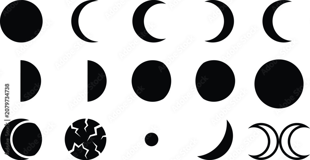 Fototapeta premium A Comprehensive Educational Chart Illustrating Various Lunar Phases and Moon Shape Variations