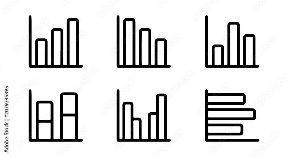Obraz premium Bar Chart Icons, Data Visualization Graphics, Business Analytics Symbols, Financial Reporting Elements