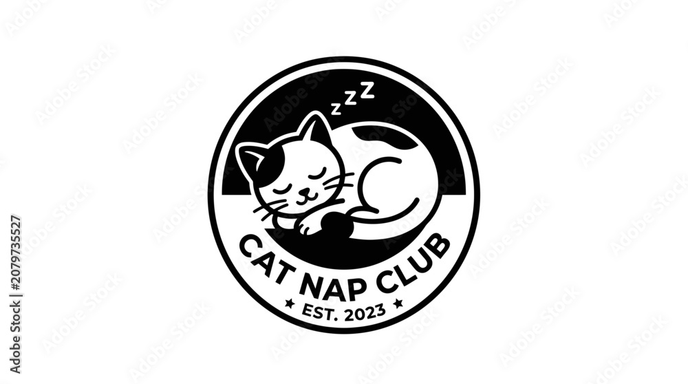 Obraz premium Cute Sleeping Cat Logo - Cat Nap Club Emblem