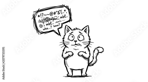 Принти на полотні Worried Cat with Gibberish Speech Bubble - Cartoon Illustration