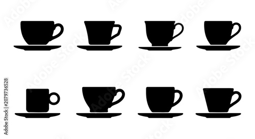 Obraz na plátne Espresso Cup Icons, Coffee Mug Silhouettes, Beverage Drinkware Set