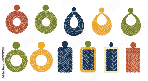 Cuadro en lienzo Set of Colorful Woven Textured Geometric Earring Designs