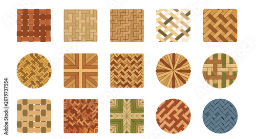 Cuadro en lienzo Set of Woven Basket Texture Patterns and Decorative Natural Fiber Weaves