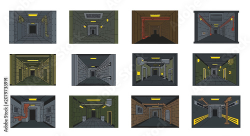 Bild auf Leinwand Pixel Art Dungeon Corridors and Retro Game Hallways Asset Pack