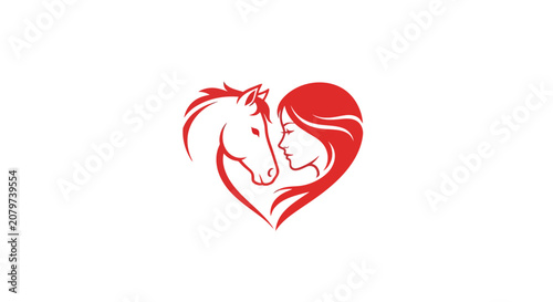 Horse and woman profile forming heart shape.