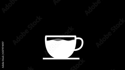 Minimalist 2D animation of liquid pouring into a white cup on a black background. Ideal for cafe menus, coffee shop promos, and abstract beverage themes.