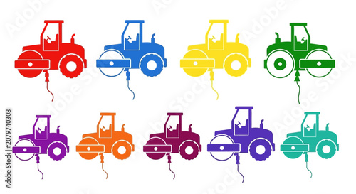 Tableau sur toile Colorful Steamroller Collection: Vibrant Construction Vehicles in Rainbow Hues