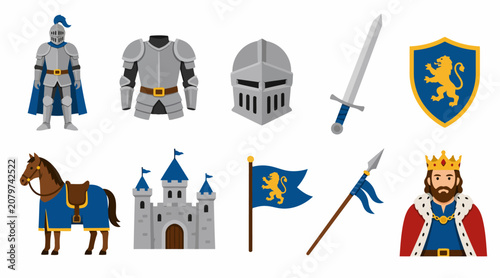 Foto Medieval Knights Armor and Castle Icons Collection.