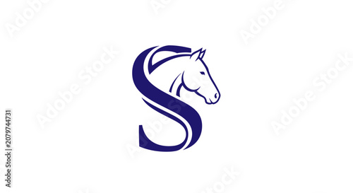 Bild auf Leinwand Minimalist blue horse head and letter S logo design