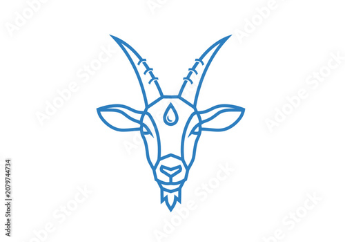 Minimalist blue goat head icon line art illustration