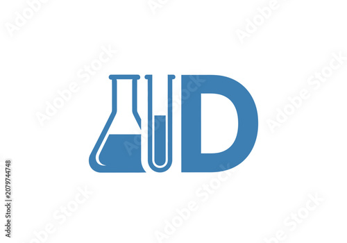 Minimalist blue laboratory flask and letter D logo design