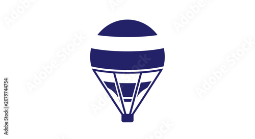 Minimalist blue hot air balloon icon on white background