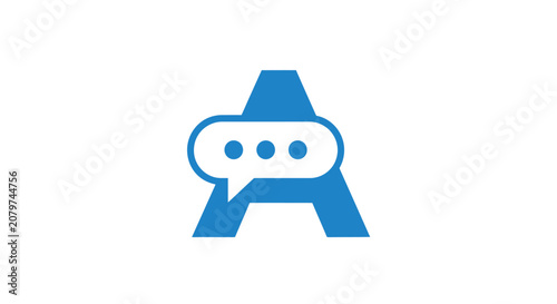 Minimalist blue letter A and speech bubble chat icon
