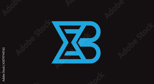 Minimalist blue letter B and hourglass logo on black background