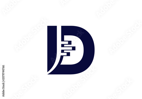 Minimalist blue letter D logo with digital data bars