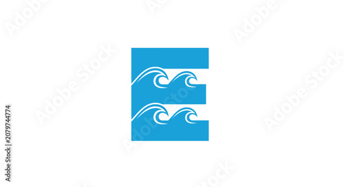 Minimalist blue letter E logo with ocean wave pattern