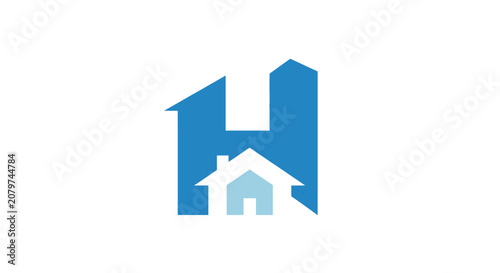 Minimalist blue letter H building logo with house symbol