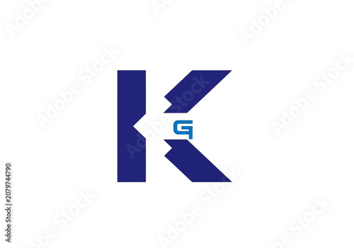 Minimalist blue letter K and G initial logo design