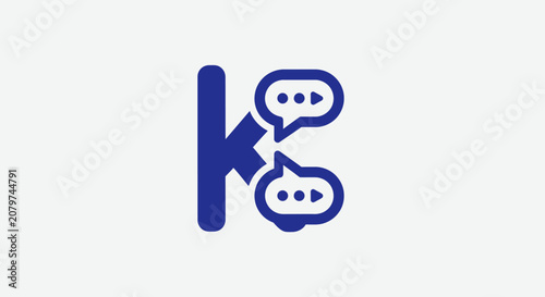 Minimalist blue letter k logo with speech bubble icons